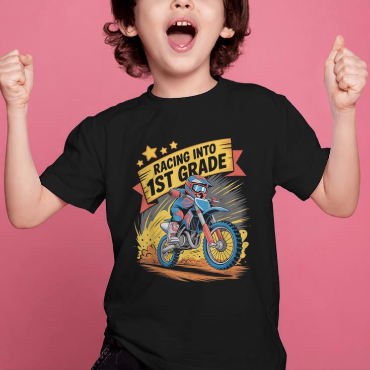 Motocross Dirt Bike Back To School Racing Into 1st Grade Graphic Kid T-Shirt