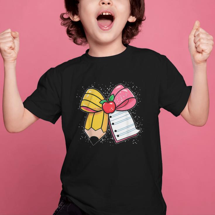 Pencil Coquette Bow Happy First Day Of School Back To School Graphic Kid T-Shirt Pencil Coquette Bow Happy First Day Of School Back To School Graphic Kid T-Shirt