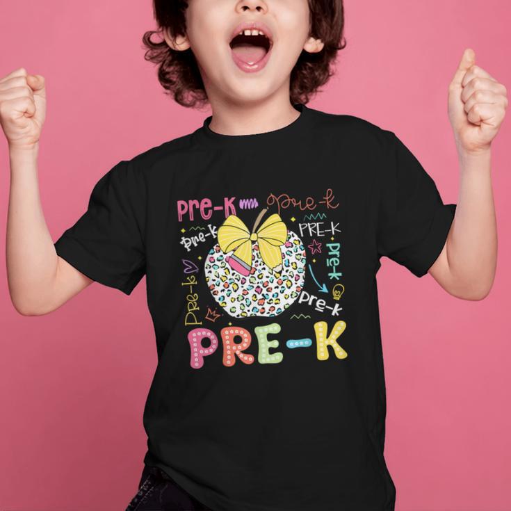 Pre-K Typography First Day Back To School Leopard Apple Graphic Kid T-Shirt