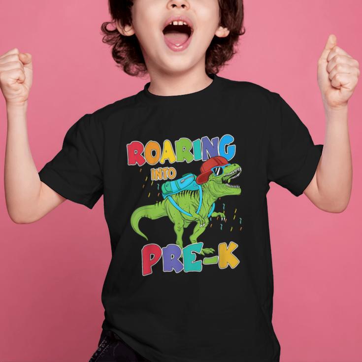 Roaring Into Pre-K Preschool Dinosaur Back To School Graphic Kid T-Shirt Roaring Into Pre-K Preschool Dinosaur Back To School Graphic Kid T-Shirt