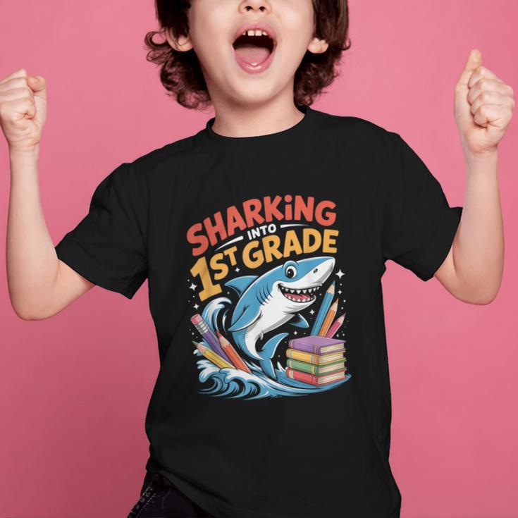 Sharking Into 1st Grade Back To School Shark Graphic Kid T-Shirt