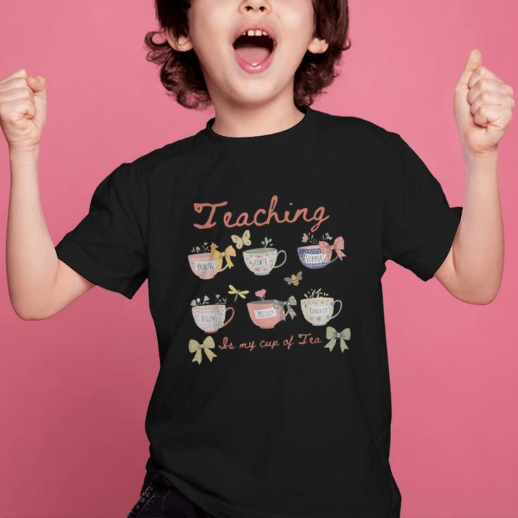 Teaching Is My Cup Of Tea Coquette Bow Floral Back To School Graphic Kid T-Shirt Teaching Is My Cup Of Tea Coquette Bow Floral Back To School Graphic Kid T-Shirt
