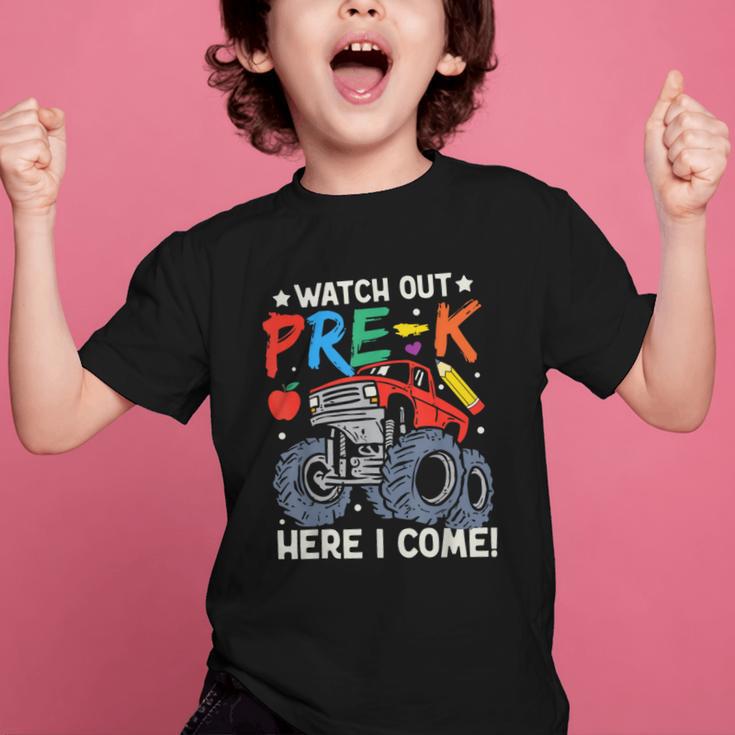 Watch Out Pre-K Here I Come Monster Truck Back To School Graphic Kid T-Shirt