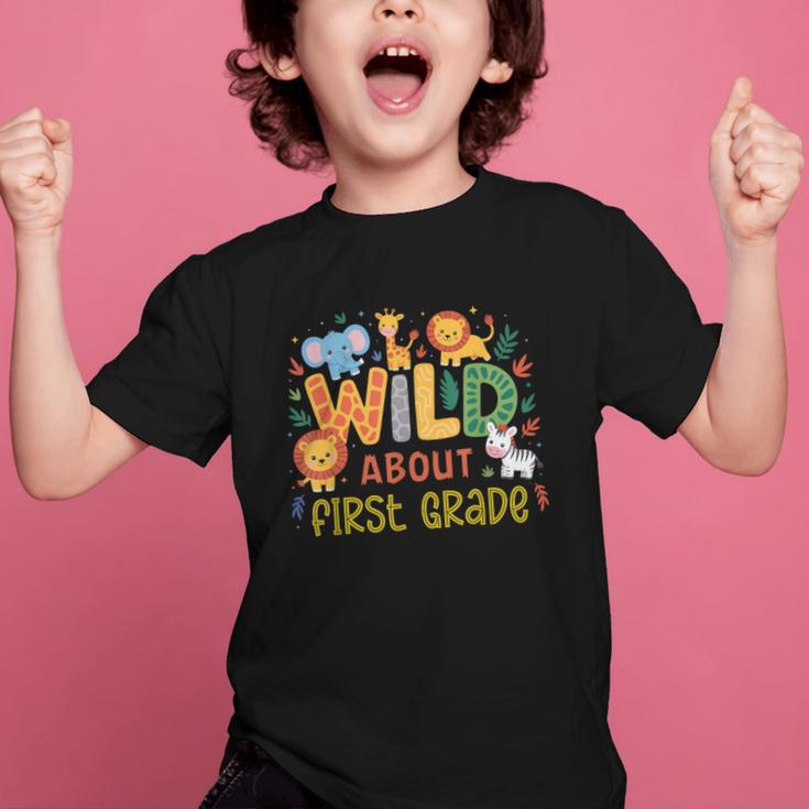 Wild About First Grade Safari Jungle Animals Back To School Graphic Kid T-Shirt Wild About First Grade Safari Jungle Animals Back To School Graphic Kid T-Shirt