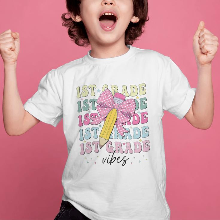 1st Grade Vibes Girl Coquette Bow First Grade Back To School Graphic Kid T-Shirt 1st Grade Vibes Girl Coquette Bow First Grade Back To School Graphic Kid T-Shirt