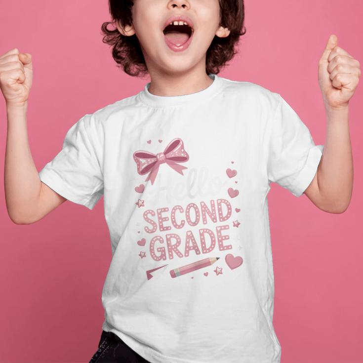 Back To School Cute Pink Coquette Girls Hello Second Grade Graphic Kid T-Shirt Back To School Cute Pink Coquette Girls Hello Second Grade Graphic Kid T-Shirt