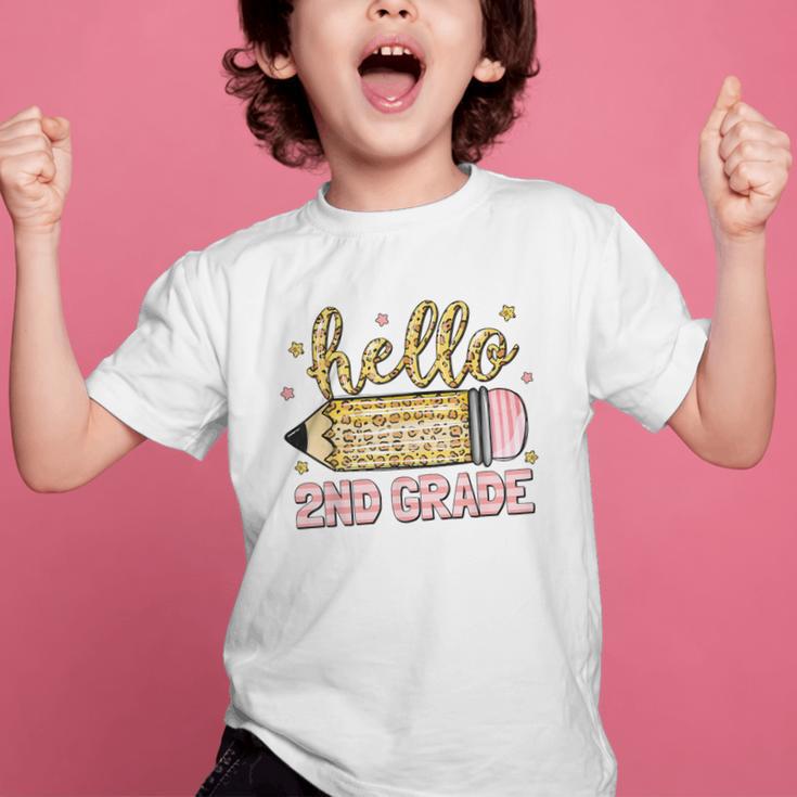 Back To School Hello Second 2nd Grade Leopard Pencil Girl Graphic Kid T-Shirt