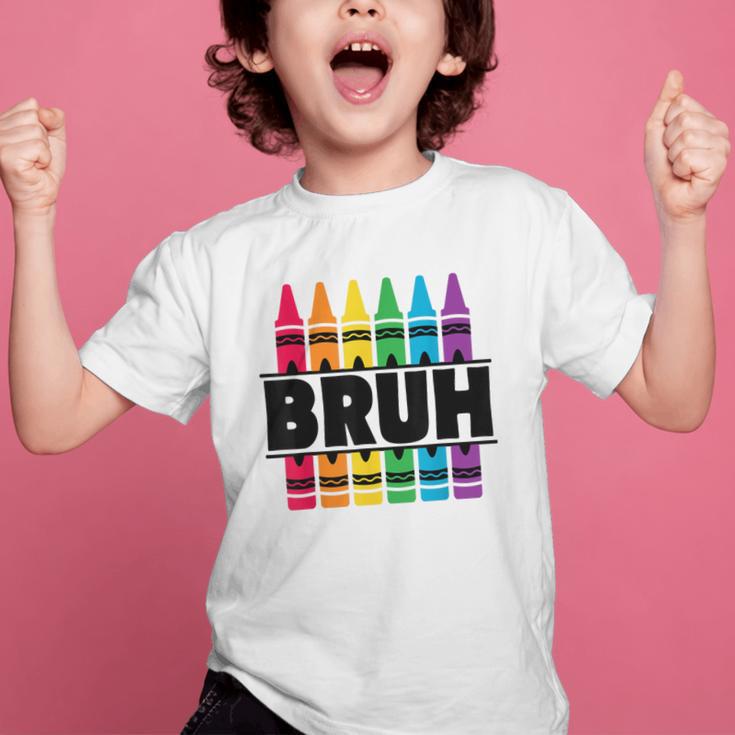 BRUH Back To School Colorful Crayons First Day Of School Graphic Kid T-Shirt BRUH Back To School Colorful Crayons First Day Of School Graphic Kid T-Shirt