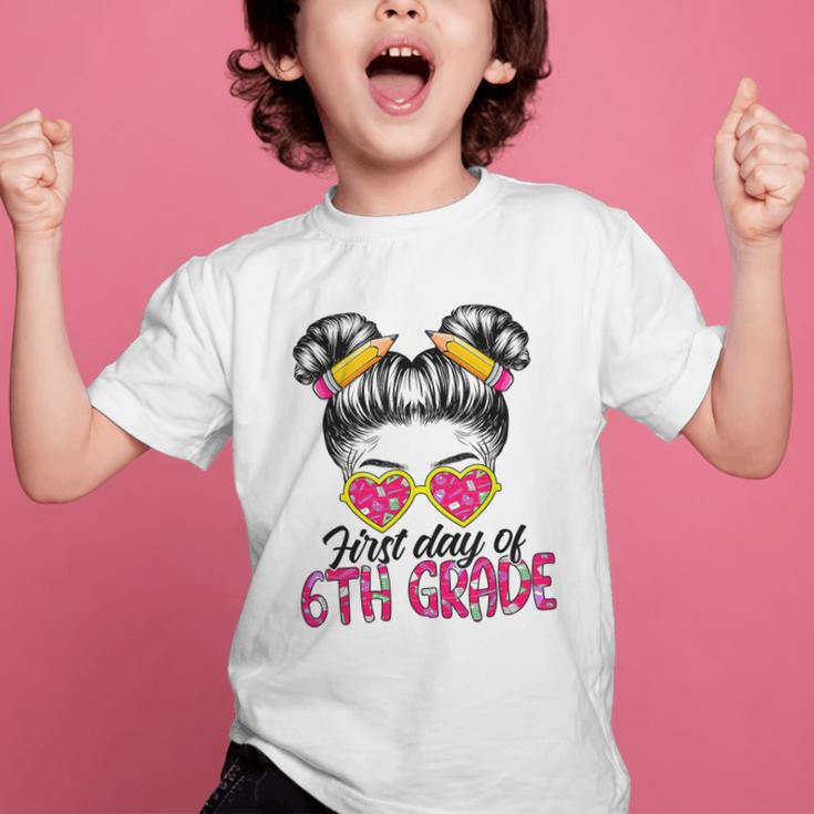 First Day Of 6th Grade Messy Hair Bun Girl Back To School Graphic Kid T-Shirt First Day Of 6th Grade Messy Hair Bun Girl Back To School Graphic Kid T-Shirt