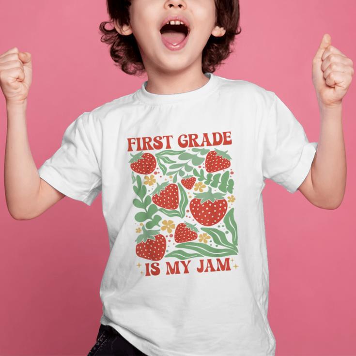 First Grade Is My Jam Boho Floral Strawberry Back To School Graphic Kid T-Shirt First Grade Is My Jam Boho Floral Strawberry Back To School Graphic Kid T-Shirt