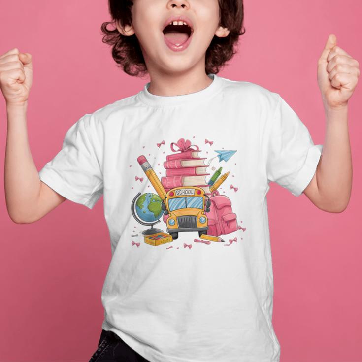 Girls Cute Pink Bows Coquette Aesthetic Back To School Graphic Kid T-Shirt Girls Cute Pink Bows Coquette Aesthetic Back To School Graphic Kid T-Shirt