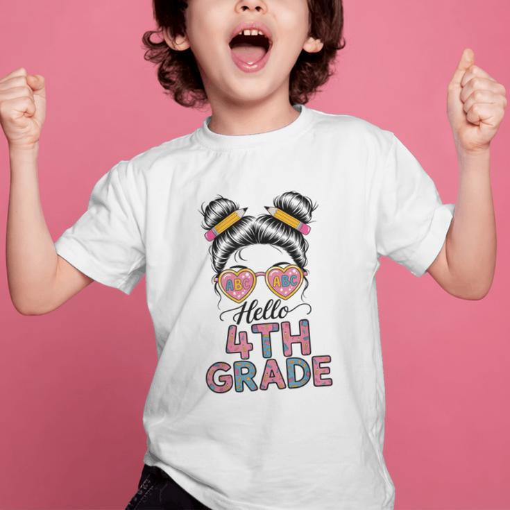 Hello 4th Grade Messy Bun Hair Back To School Girls Graphic Kid T-Shirt Hello 4th Grade Messy Bun Hair Back To School Girls Graphic Kid T-Shirt