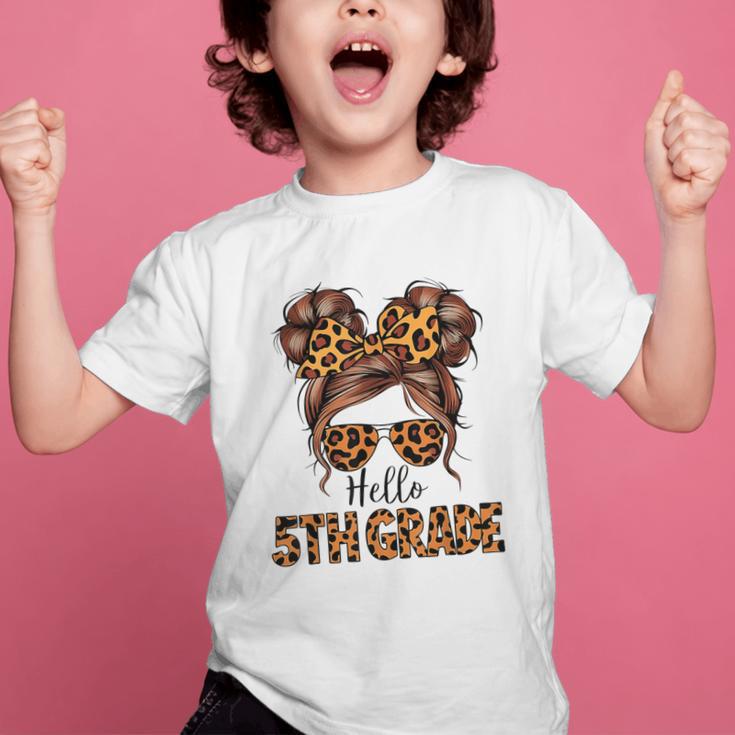 Hello 5th Grade Messy Hair Bun Girl Back To School First Day Graphic Kid T-Shirt Hello 5th Grade Messy Hair Bun Girl Back To School First Day Graphic Kid T-Shirt