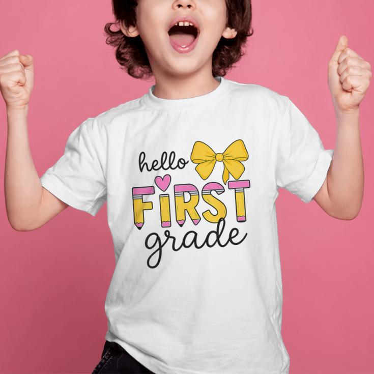 Hello First Grade For Girls Boys Cute Back To School Pencil Graphic Kid T-Shirt