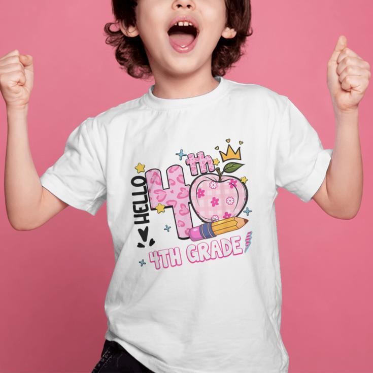 Hello Fourth 4th Grade Leopard Tie Dye Girl Back To School Graphic Kid T-Shirt