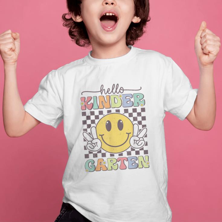 Hello Kindergarten Hippie Smile Face Back To School Graphic Kid T-Shirt Hello Kindergarten Hippie Smile Face Back To School Graphic Kid T-Shirt