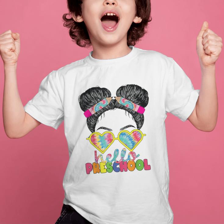 Hello Preschool Messy Bun Tie Dye Back To School Girls Kids Graphic Kid T-Shirt
