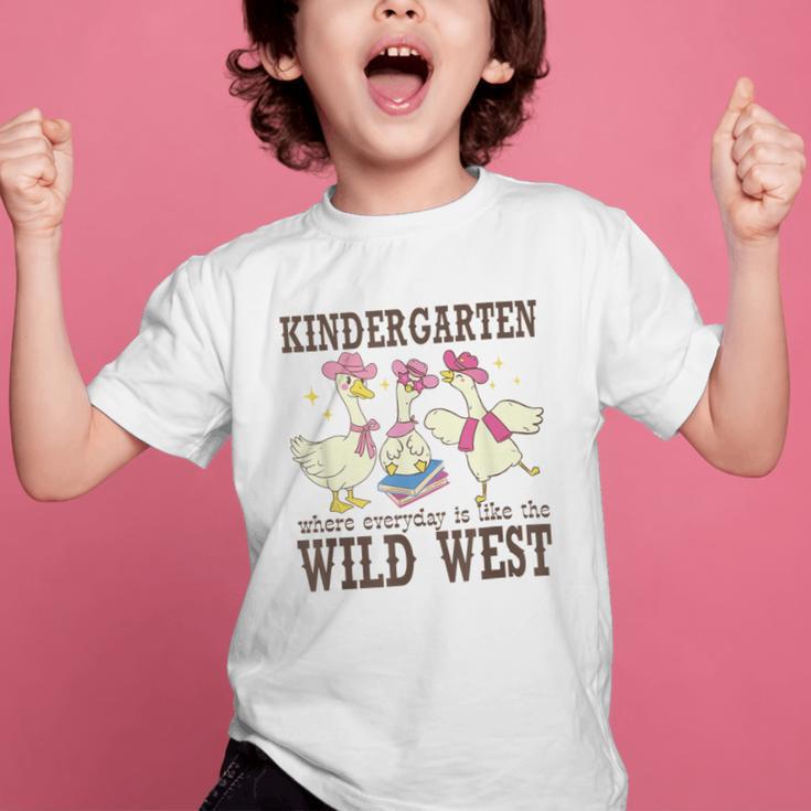 Kindergarten Wild West Goose Cowboy Goose Back To School Graphic Kid T-Shirt Kindergarten Wild West Goose Cowboy Goose Back To School Graphic Kid T-Shirt