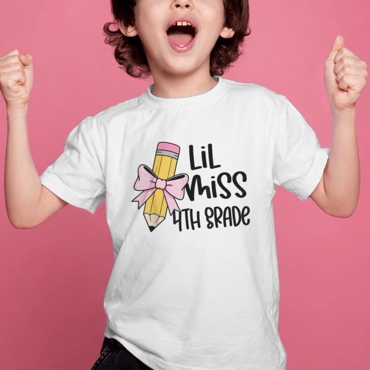 Lil Miss 4th Grade Coquette Bow Pencil Back To School Girls Graphic Kid T-Shirt Lil Miss 4th Grade Coquette Bow Pencil Back To School Girls Graphic Kid T-Shirt
