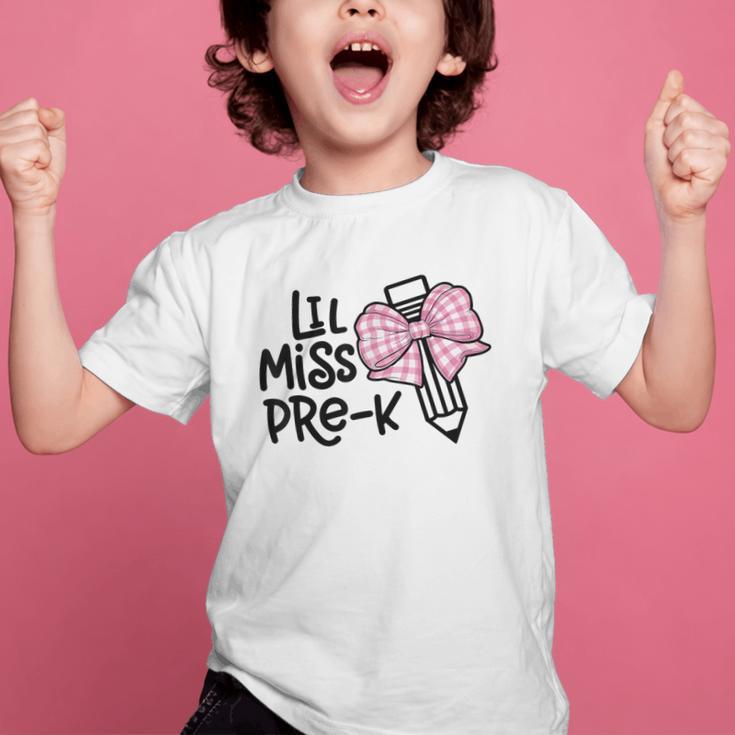 LiL Miss Pre-K Girls Coquette Bow Gingham Bow Back To School Graphic Kid T-Shirt LiL Miss Pre-K Girls Coquette Bow Gingham Bow Back To School Graphic Kid T-Shirt
