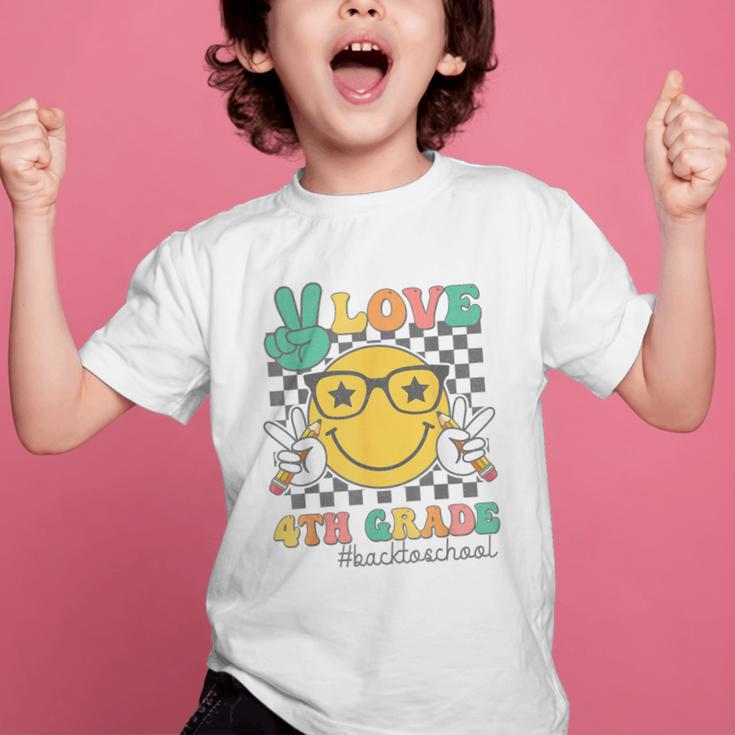 Peace Love 4th Grade Cute Smile Face Back To School Girls Graphic Kid T-Shirt Peace Love 4th Grade Cute Smile Face Back To School Girls Graphic Kid T-Shirt