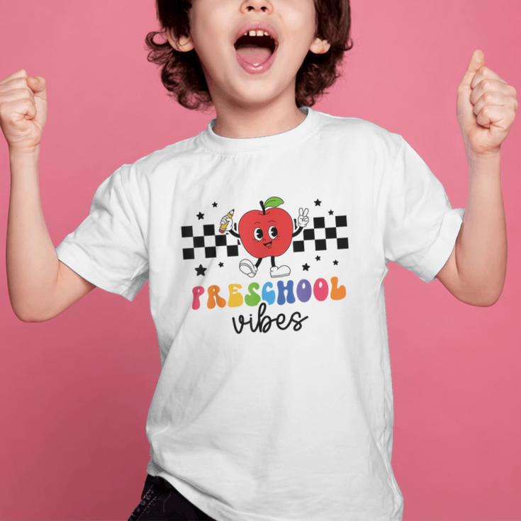 Preschool Vibes Retro Groovy Apple Back To School Graphic Kid T-Shirt Preschool Vibes Retro Groovy Apple Back To School Graphic Kid T-Shirt