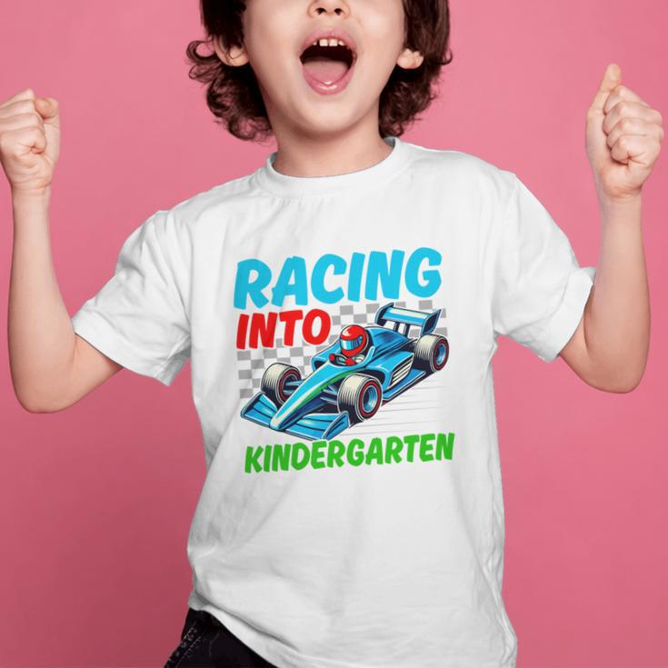 Racing Into Kindergarten Race Car Driver Back To School Performance Graphic Kid T-Shirt Racing Into Kindergarten Race Car Driver Back To School Performance Graphic Kid T-Shirt