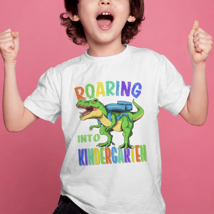 Roaring Into Kindergarten DinosaurRex Back To School Boys Performance Graphic Kid T-Shirt