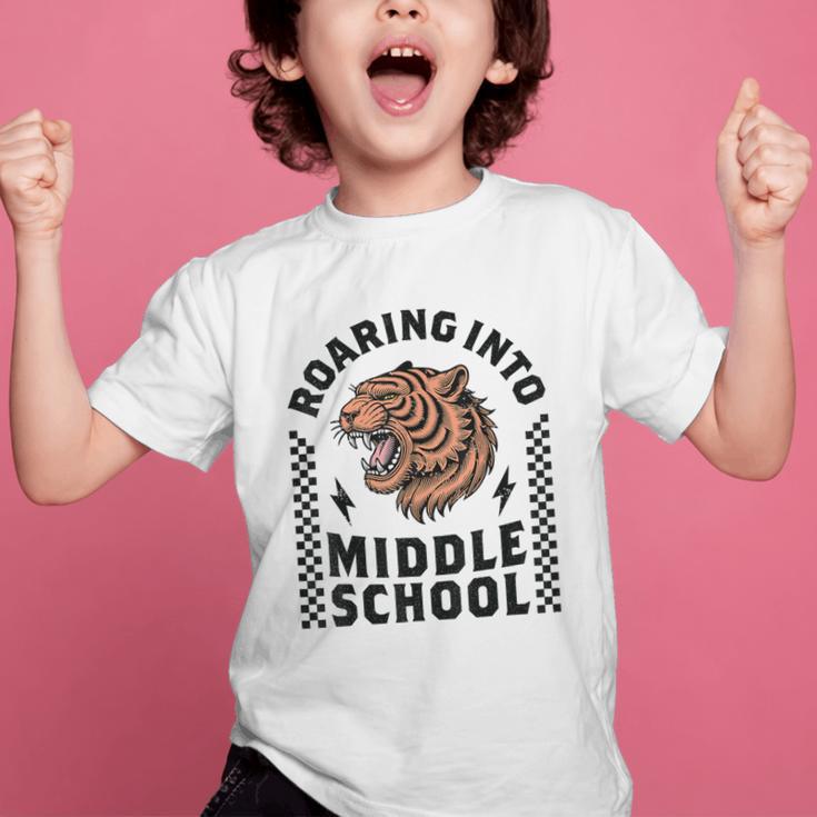 Roaring Into Middle School Tiger Back To School Boy Girl Kid Graphic Kid T-Shirt Roaring Into Middle School Tiger Back To School Boy Girl Kid Graphic Kid T-Shirt