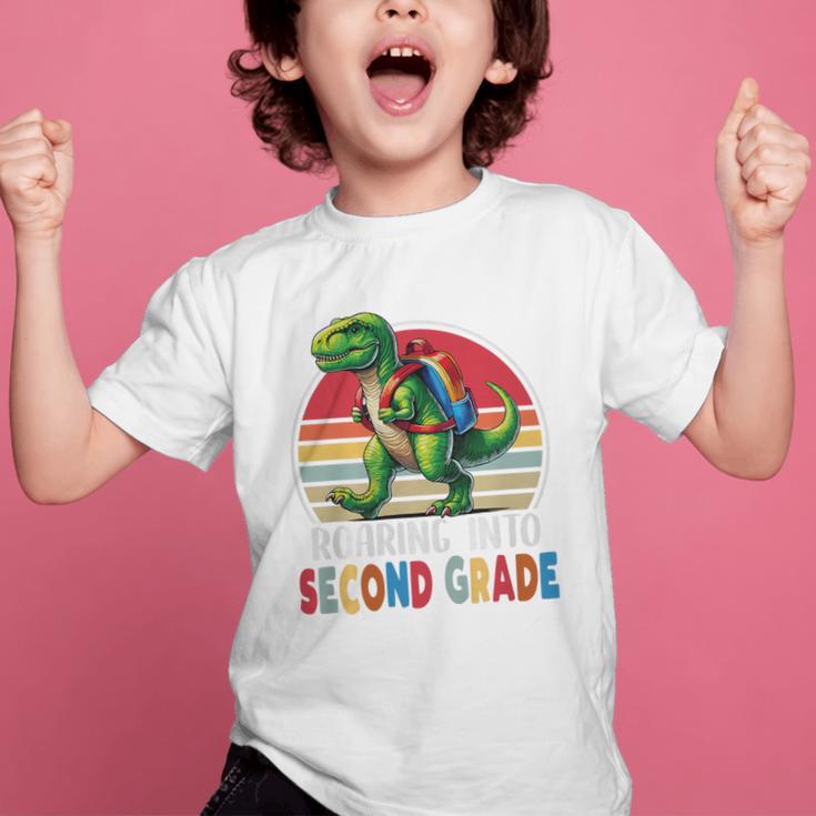 Roaring Into Second Grade T-Rex Back To School 2nd Grade Premium Tri-Blend Graphic Kid T-Shirt