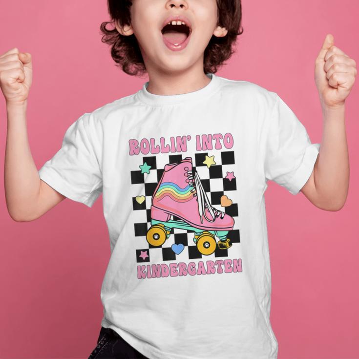 Rolling Into Kindergarten Roller Skating Girl Back To School Graphic Kid T-Shirt