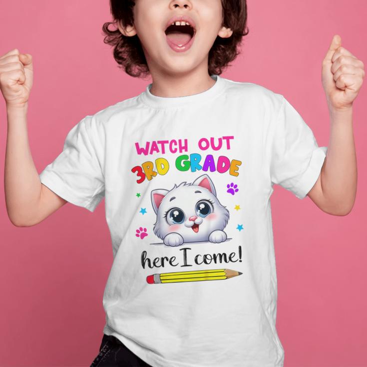 Watch Out 3rd Grade Here I Come Girls Cat Back To School Graphic Kid T-Shirt Watch Out 3rd Grade Here I Come Girls Cat Back To School Graphic Kid T-Shirt