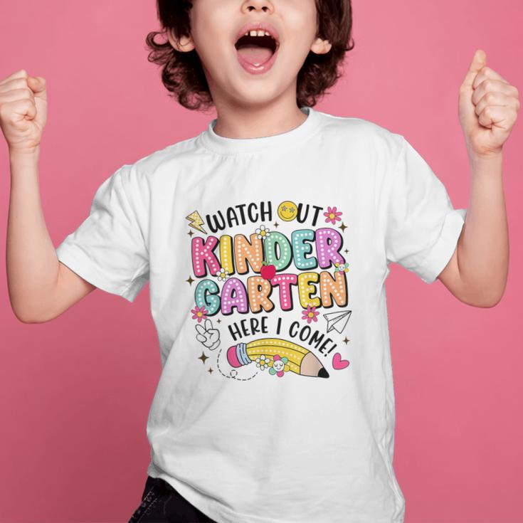 Watch Out KinderGarten Here I Come Shirt Kids Back To School Graphic Kid T-Shirt Watch Out KinderGarten Here I Come Shirt Kids Back To School Graphic Kid T-Shirt