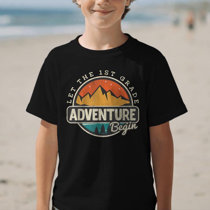 1st First Grade Shirt Adventure Begin Back To School Graphic Kid T-Shirt