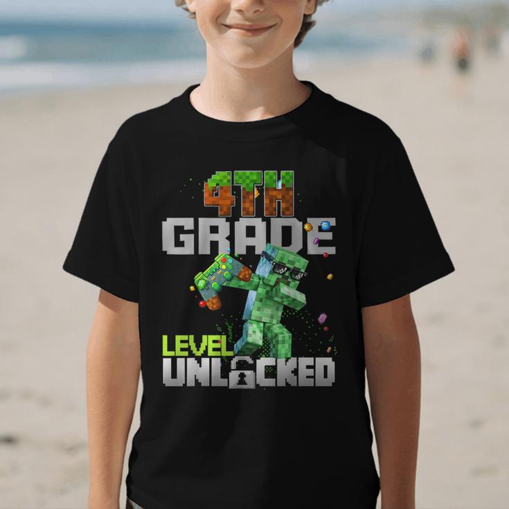 4th Grade Level Unlocked Back To School Pixel Game Graphic Kid T-Shirt