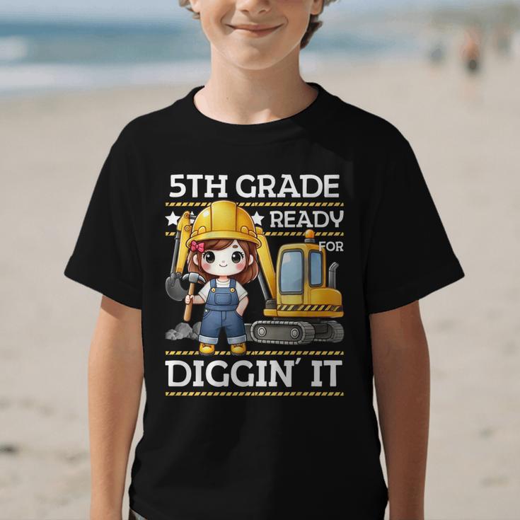 5th Grade Ready For Digging Construction Girl Back To School Graphic Kid T-Shirt