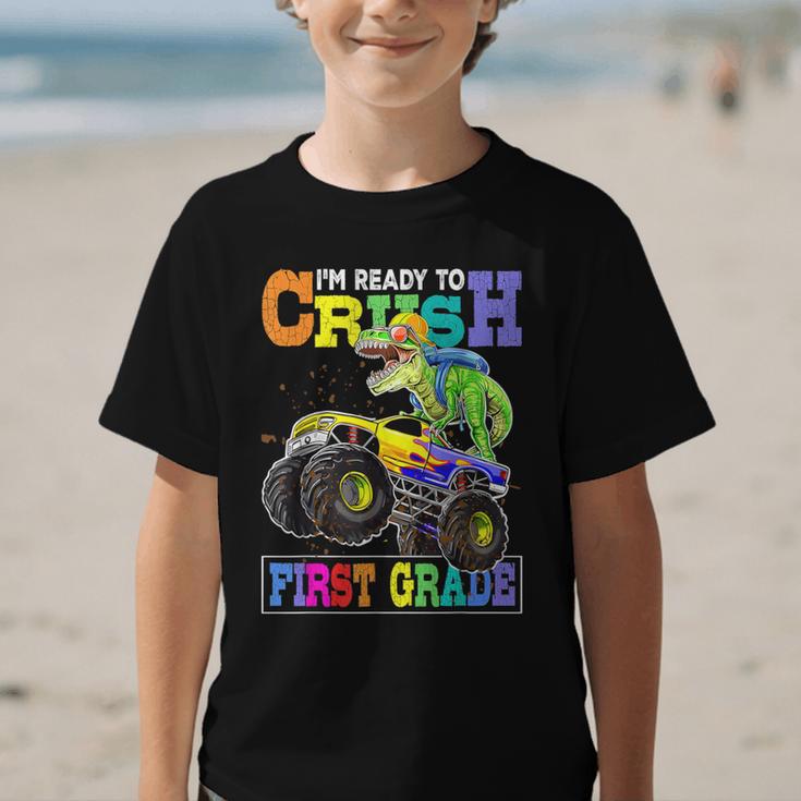 Back To School Boy Dinosaur I'm Ready To Crush First Grade Graphic Kid T-Shirt