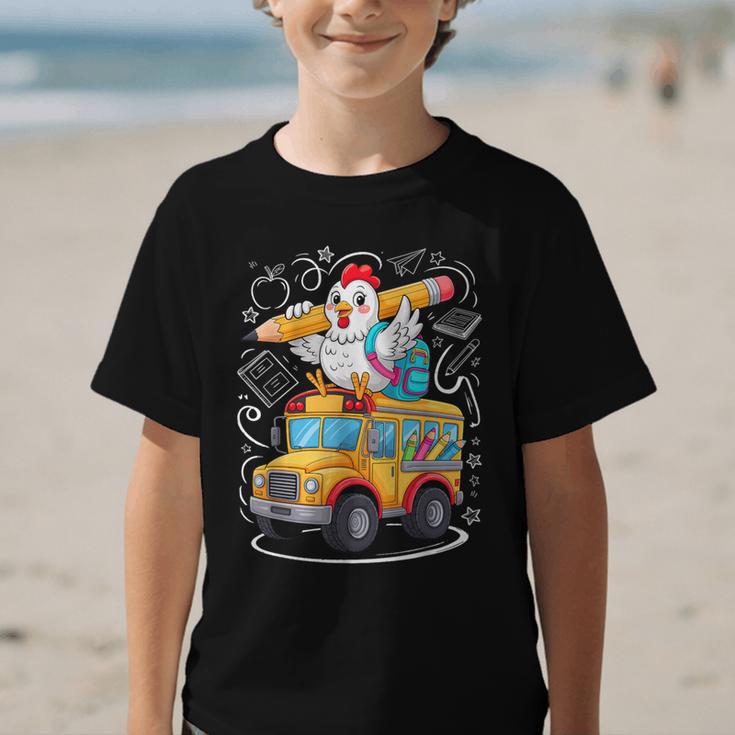 Back To School Chicken School Bus 100 Days Of School Graphic Kid T-Shirt