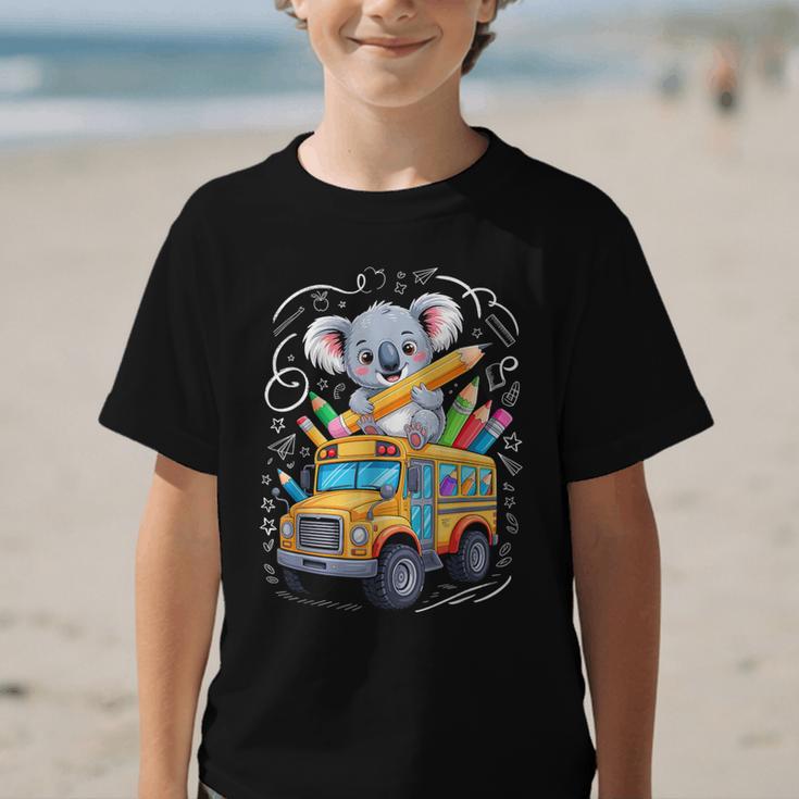 Back To School Koala School Bus 100 Days Of School Graphic Kid T-Shirt Back To School Koala School Bus 100 Days Of School Graphic Kid T-Shirt