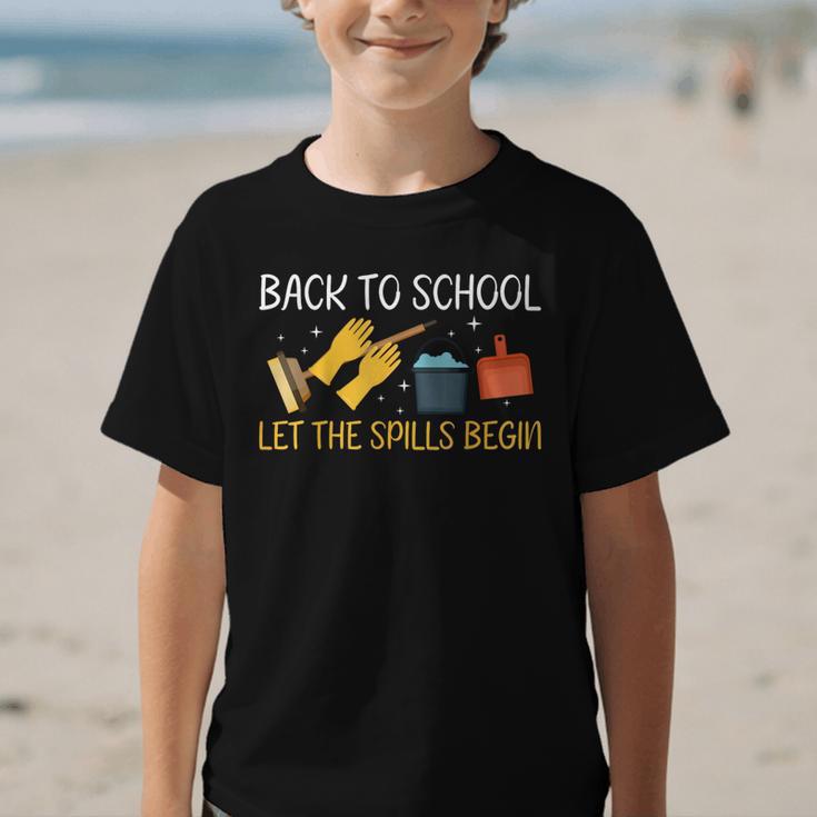 Back To School Let The Spills Begin School Custodian Graphic Kid T-Shirt