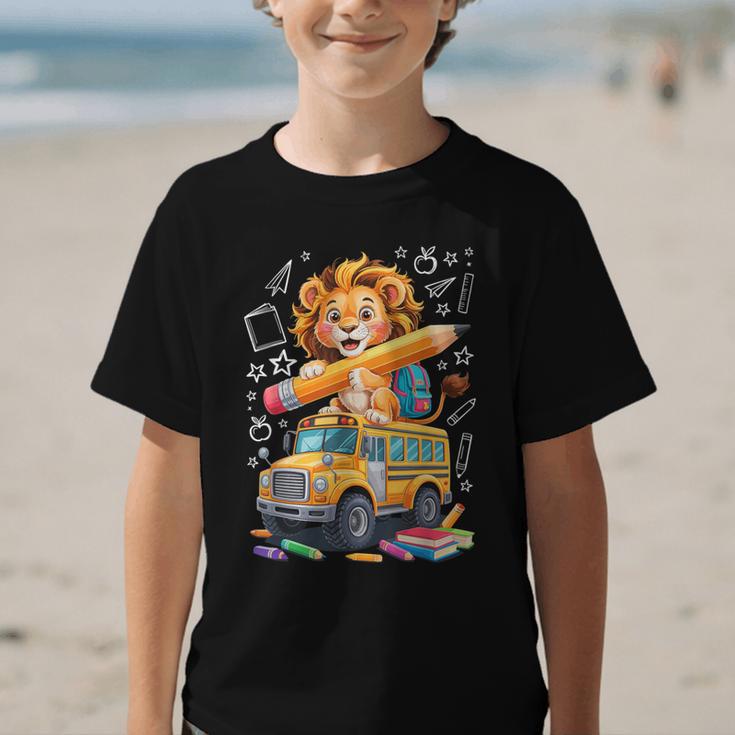 Back To School Lion School Bus 100 Days Of School Graphic Kid T-Shirt