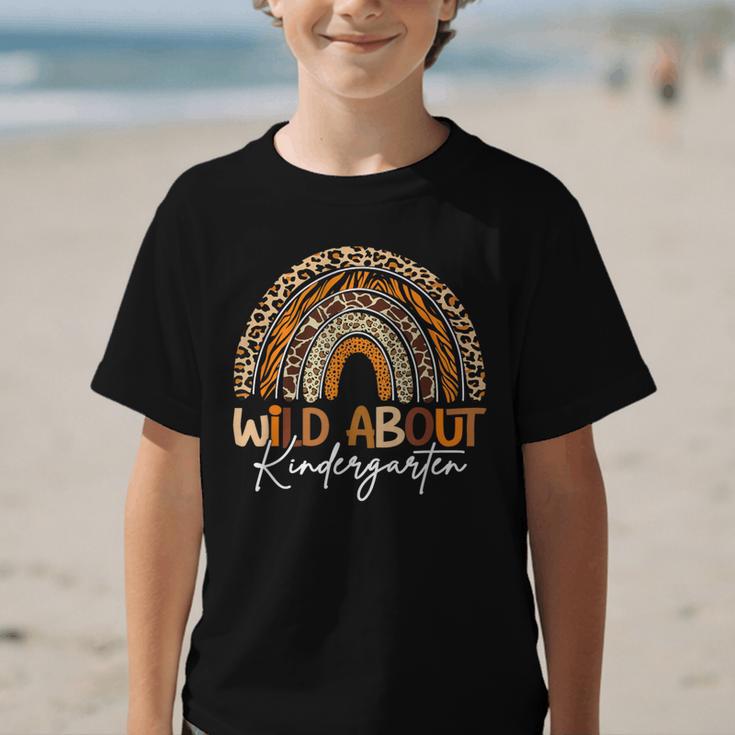 Back To School Wild About Kindergarten Leopard Rainbow Graphic Kid T-Shirt Back To School Wild About Kindergarten Leopard Rainbow Graphic Kid T-Shirt