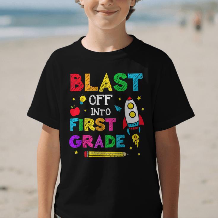 Blast Off Into First Grade Squad First Day Back To School Graphic Kid T-Shirt Blast Off Into First Grade Squad First Day Back To School Graphic Kid T-Shirt