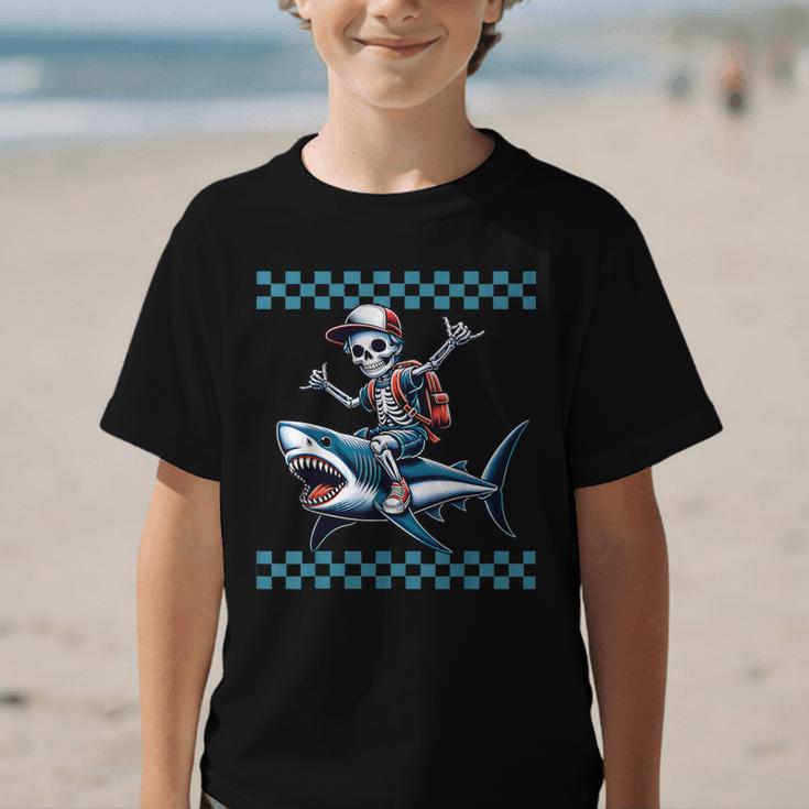 Boys Skeleton Riding a Shark Back To School Graphic Kid T-Shirt Boys Skeleton Riding a Shark Back To School Graphic Kid T-Shirt