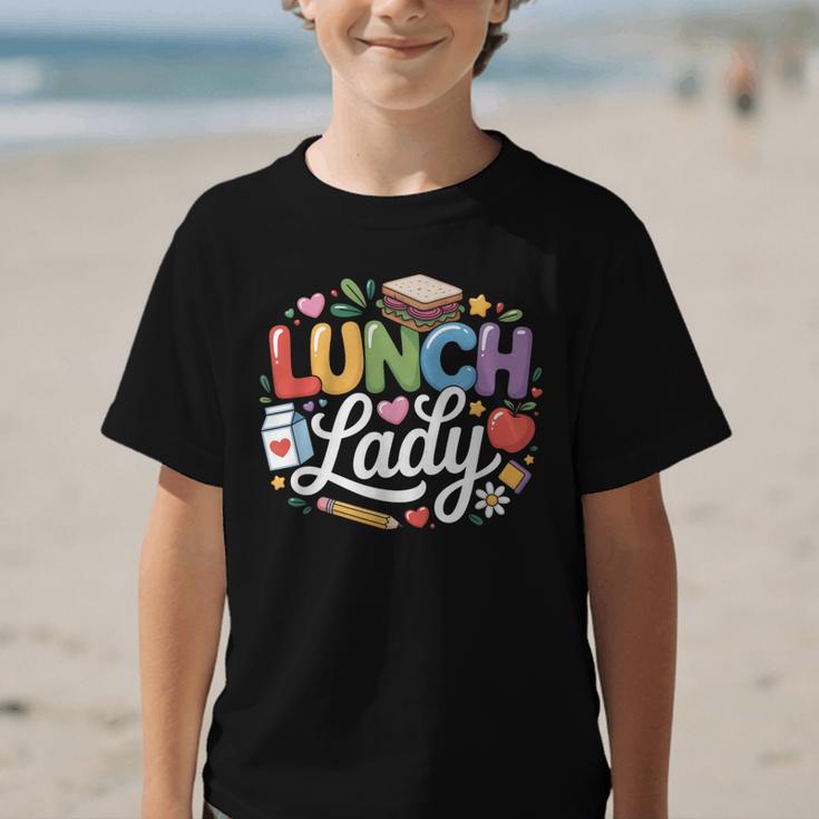 Colorful Lunch Lady Appreciation Retro Back To School Graphic Kid T-Shirt