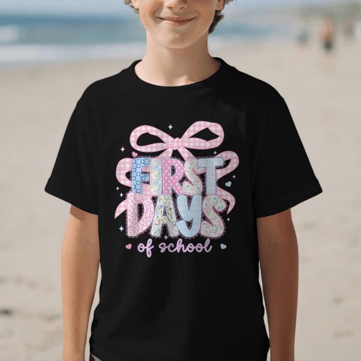 Coquette Bow Happy First Day Of School Back To School Retro Graphic Kid T-Shirt Coquette Bow Happy First Day Of School Back To School Retro Graphic Kid T-Shirt