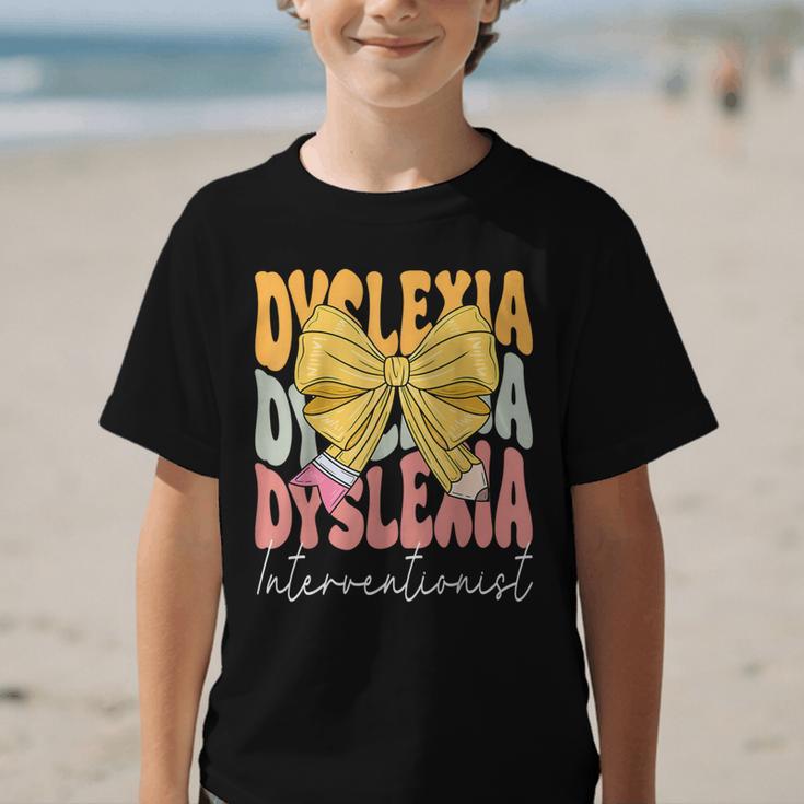 Dyslexia Interventionist Groovy Coquette Bow Back To School Graphic Kid T-Shirt