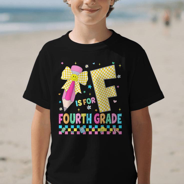 F Is For Fourth Grade Back To School Pencil Bow 4th Grade Graphic Kid T-Shirt