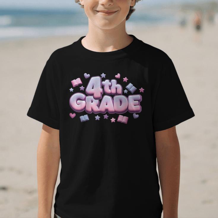 First Day Of 4th Grade Girls Coquette Bow Back To School Graphic Kid T-Shirt First Day Of 4th Grade Girls Coquette Bow Back To School Graphic Kid T-Shirt