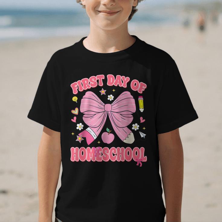 First Day Of Homeschool Coquette Back To School Girls Graphic Kid T-Shirt First Day Of Homeschool Coquette Back To School Girls Graphic Kid T-Shirt